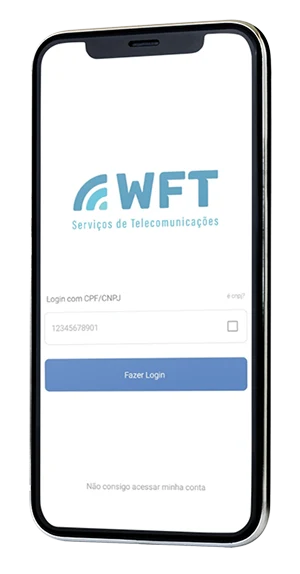 Tela de login do aplicativo da WFT em um celular