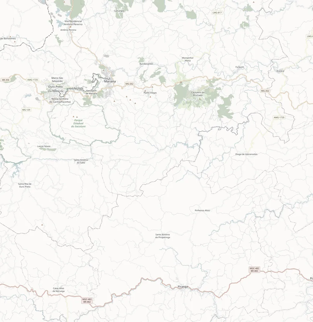 Mapa da região atendida: Mariana, Piranga, Diogo de Vasconcelos, Antônio Pereira